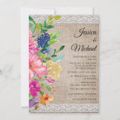 Rustic Burlap Lace Pink Blue Floral Wedding Kaart (Voorkant)