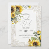 Rustic Burlap Lace Sunflower Fall Wedding Kaart (Voorkant)