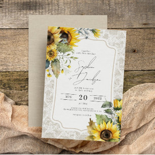 Rustic Burlap Lace Sunflower Fall Wedding Kaart