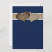 Rustic Burlap Lace Sunflower Navy Blue Wedding Kaart (Achterkant)