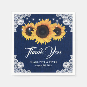 Rustic Burlap Lace Sunflower Navy Blue Wedding Servet