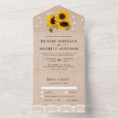 Rustic Burlap Lace Sunflower Wedding All In One Uitnodiging (Binnen)