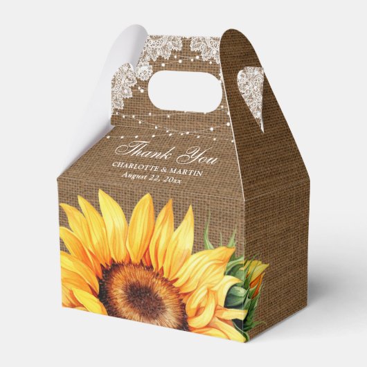 Rustic Burlap Lace Sunflower Wedding Bedankdoosjes (Voorkant Zijde)