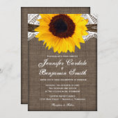 Rustic Burlap Lace Sunflower Wedding Invitting Kaart (Voorkant / Achterkant)
