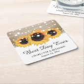 Rustic Burlap Lace Sunflower Wedding Vierkante Kartonnen Onderzetter (Schuin)