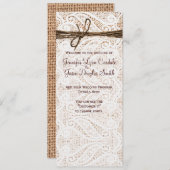 Rustic Burlap Lace Twine Country Wedding Programme Programma (Voorkant / Achterkant)