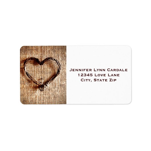 Rustic Burlap Lace Twine Heart Adresetiketten Etiket (Voorkant)