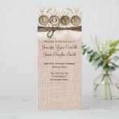 Rustic Burlap Lace Twine LOVE Wedding Programme Programma (Staand voorkant)