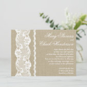 Rustic Burlap Lace Wedding Invitation Kaart (Staand voorkant)