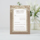 Rustic Burlap Lace Wedding RSVP Kaartje (Staand voorkant)