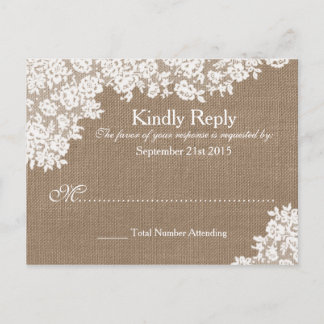 Rustic Burlap &  Lace Wedding RSVP Uitnodiging Briefkaart