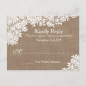 Rustic Burlap &  Lace Wedding RSVP Uitnodiging Briefkaart (Voorkant)