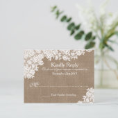 Rustic Burlap &  Lace Wedding RSVP Uitnodiging Briefkaart (Staand voorkant)
