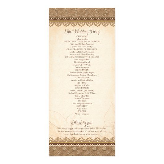 Rustic Burlap Lace Wood Sunflower Programme de mar (Dos)