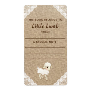 Rustic Burlap Lamb Baby shower Book Bord Etiket