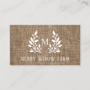 Rustic Burlap Laurel Monogrammed Visitekaartje