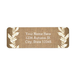 Rustic Burlap & Leaves Wedding Invitation Etiket