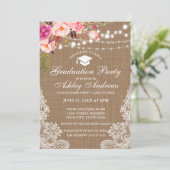 Rustic Burlap Licht Roze Afstuderen uitnodigen Kaart (Staand voorkant)