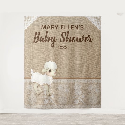 Rustic Burlap Little Lamb Baby shower Backdrop Wandkleed (Voorkant)
