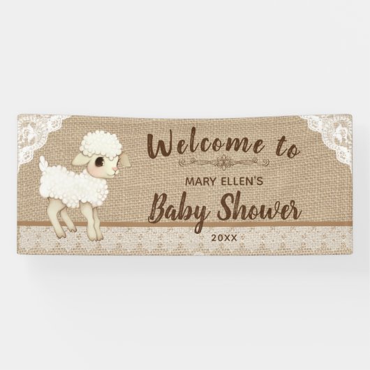 Rustic Burlap Little Lamb Baby shower Banner (Horizontaal)