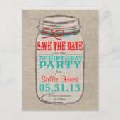 Rustic Burlap & Mason Jar 70e Invitation d'anniver (Devant)