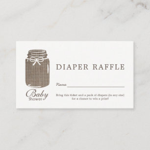 Rustic Burlap Mason Jar Baby Diaper Raffle Ticket Informatiekaartje