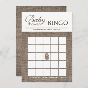 Rustic Burlap Mason Jar Baby shower Bingo Kaart