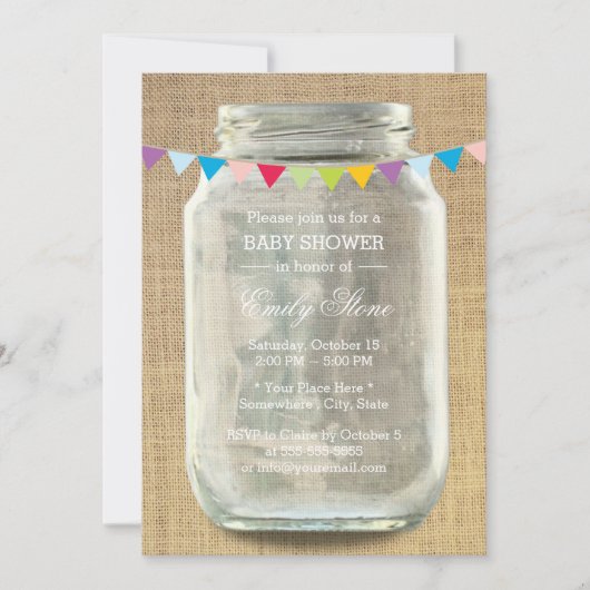 Rustic Burlap Mason Jar Baby shower Kaart (Voorkant)