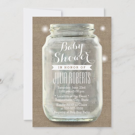 Rustic Burlap  Mason Jar Baby shower Kaart (Voorkant)