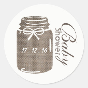 Rustic Burlap Mason Jar Baby shower Ronde Sticker