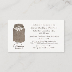 Rustic Burlap, Mason Jar Baby shower Ticket Invite Informatiekaartje