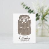 Rustic Burlap Mason Jar Baby shower Uitnodiging (Staand voorkant)