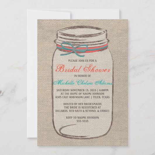 Rustic Burlap Mason Jar Bridal Shower Kaart (Voorkant)