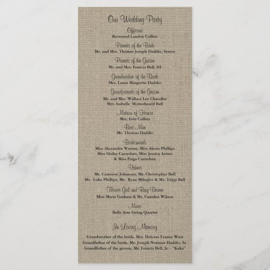 Rustic Burlap Mason Jar et le programme Fleur sauv (Dos)