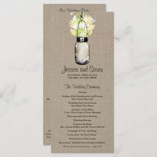 Rustic Burlap Mason Jar et le programme Fleur sauv (Devant / Derrière)