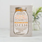 Rustic Burlap Mason Jar Wedding Kaart (Staand voorkant)