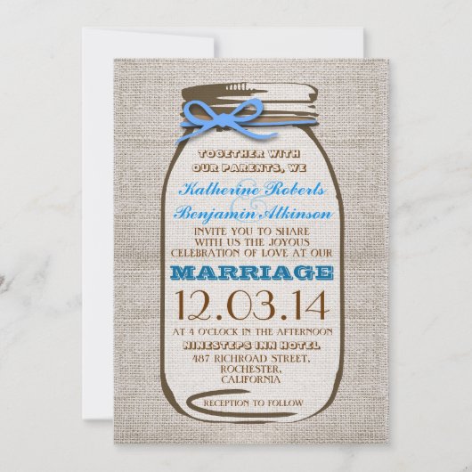 Rustic Burlap Mason Jar Wedding Kaart (Voorkant)