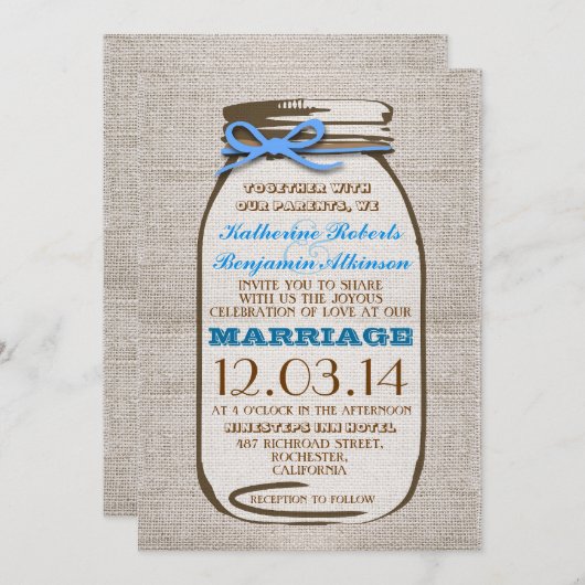Rustic Burlap Mason Jar Wedding Kaart (Voorkant / Achterkant)