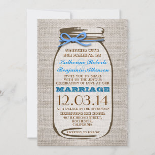 Rustic Burlap Mason Jar Wedding Kaart