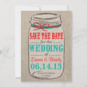 Rustic Burlap & Mason Jar Wedding Save the Date (Voorkant)