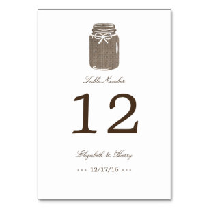 Rustic Burlap Mason Jar Wedding Table Number Kaart