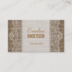 Rustic Burlap met Floral Lace Visitekaartje