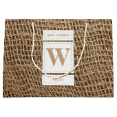 Rustic Burlap Monogram Initiaal Birthday Groot Cadeauzakje (Voorkant)