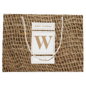 Rustic Burlap Monogram Initiaal Birthday Groot Cadeauzakje (Achterkant)
