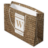 Rustic Burlap Monogram Initiaal Birthday Groot Cadeauzakje (Achterkant Gekanteld)