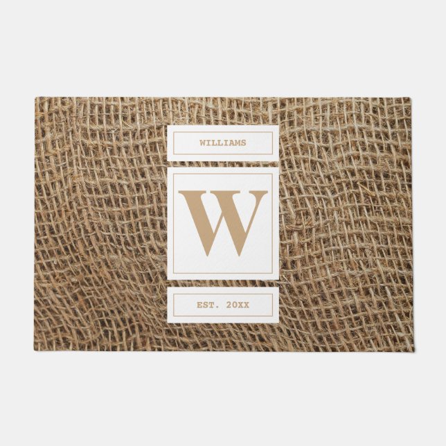 Rustic Burlap Monogram Initiaal Deurmat (Voorkant)