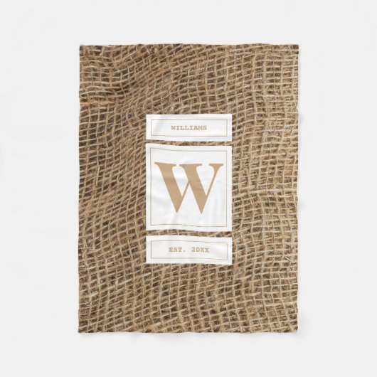 Rustic Burlap Monogram Initiaal Fleece Deken (Voorkant)