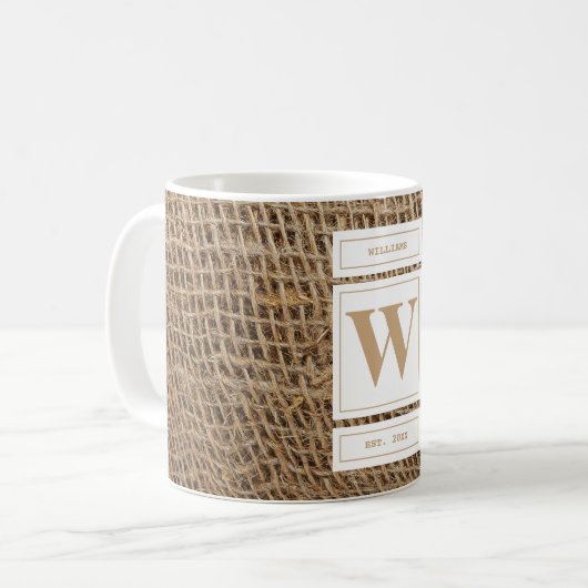 Rustic Burlap Monogram Initiaal Koffiemok (Voorkant links)