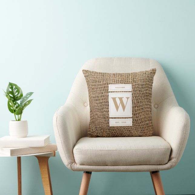 Rustic Burlap Monogram Initiaal Kussen (Stoel)