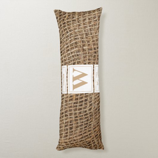 Rustic Burlap Monogram Initiaal Lichaamskussen (Achterkant (Verticaal))